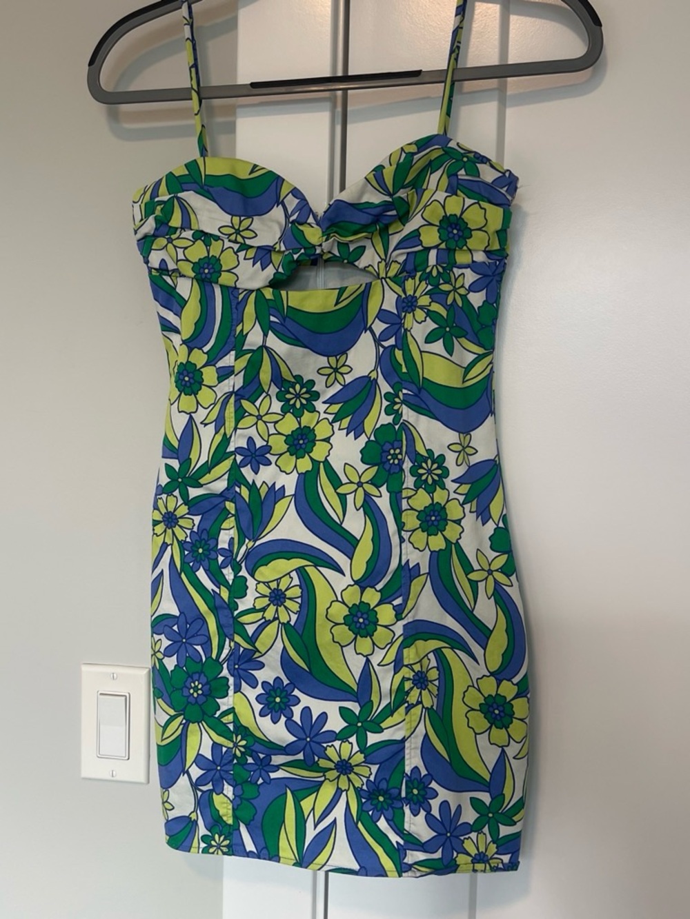 Zara Blue & Green Floral Mini Dress with Sweetheart Bust